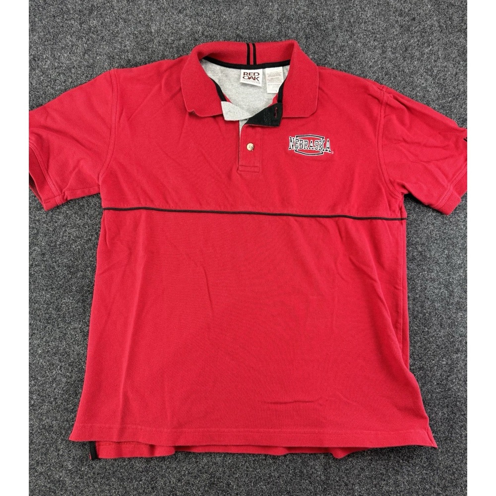 Vintage Nebraska Cornhuskers Polo Red Oak Sportswear Red Cotton Shirt L